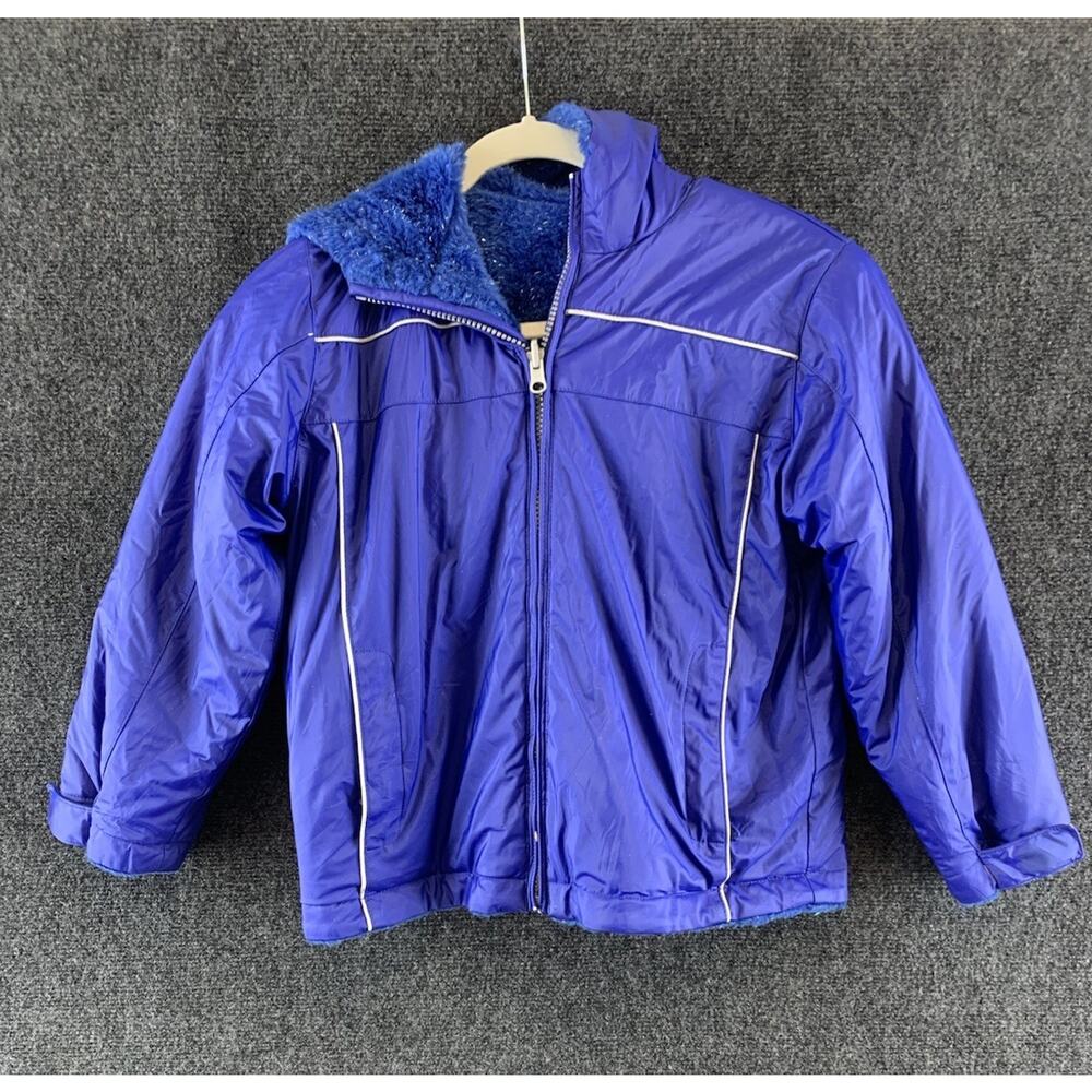 VTG? Girl Cooper Key Reversible Coat Jacket Faux Fur Blue Size 7/8